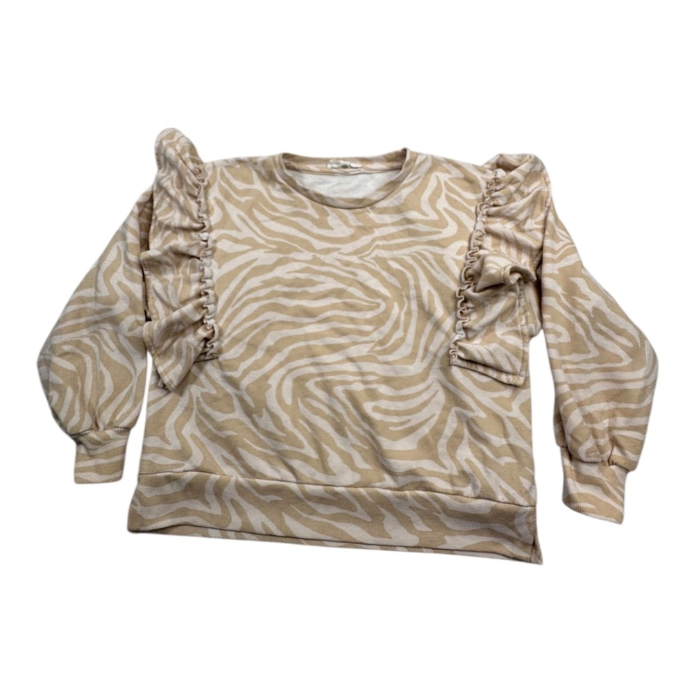 Jessica Simpson Girls Zebra Print Ruffle Sweatshirt Pullover‎ M 8-10